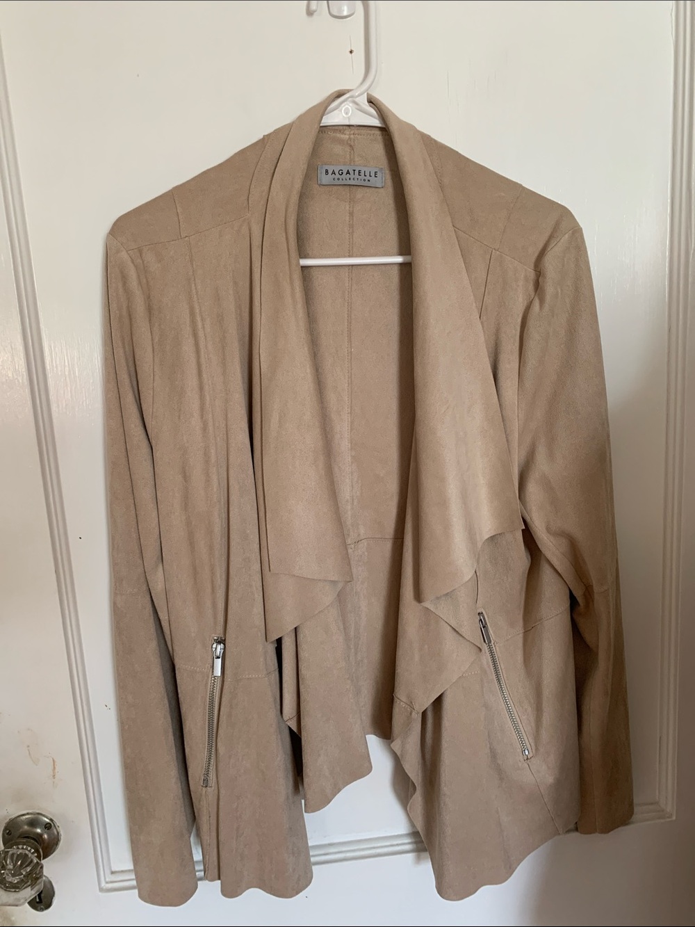 Bagatelle Taupe Draped Suede-Style Leather Jacket